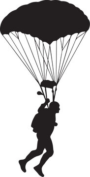 Vector silhouette of parachuter in black