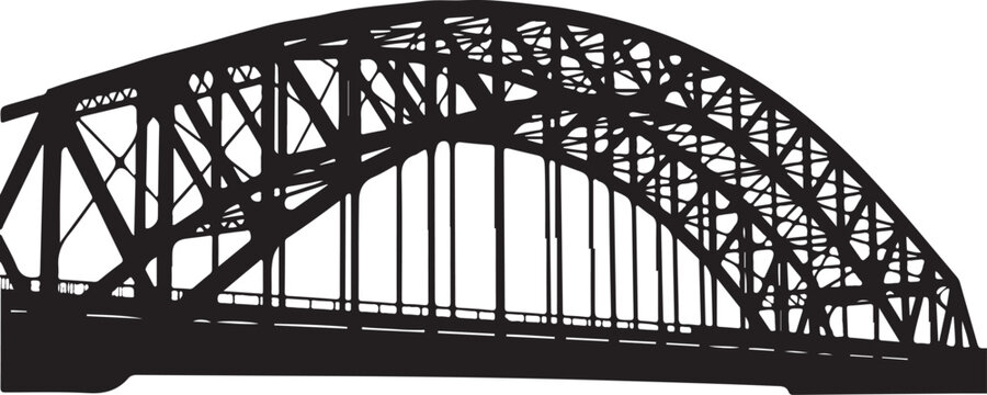 Vector steel bridge silhouette, industrial arch structure