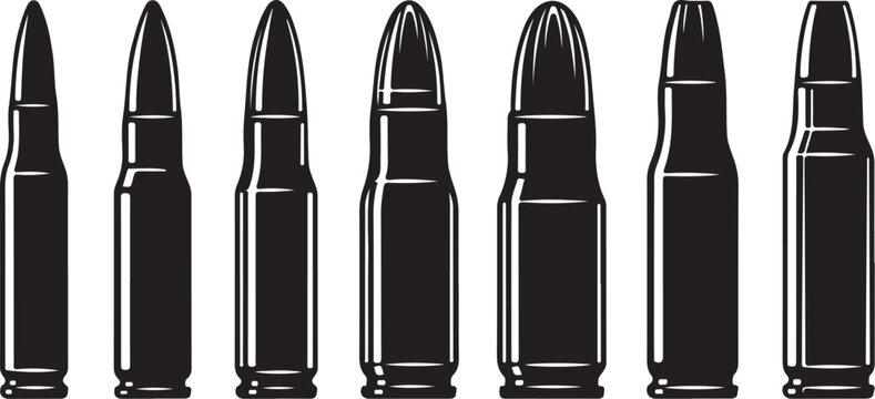 Set of 7 bullet icons vector, black, illustration