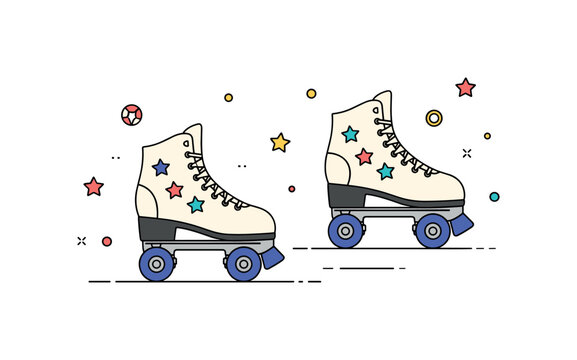Retro roller skates vintage quad roller skates with playful star decorations suggesting energetic retro leisure and pop culture style. The scene reflects fun