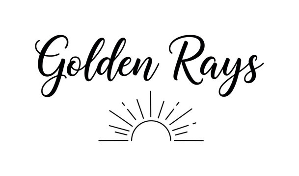 Golden Rays. lettering and all elements in black. Vector style. AWhite background. Pure white background. Perfect isolation and visual consistency. Elegant