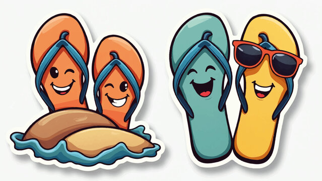 Set of 2 cartoon flip flop icons vector
