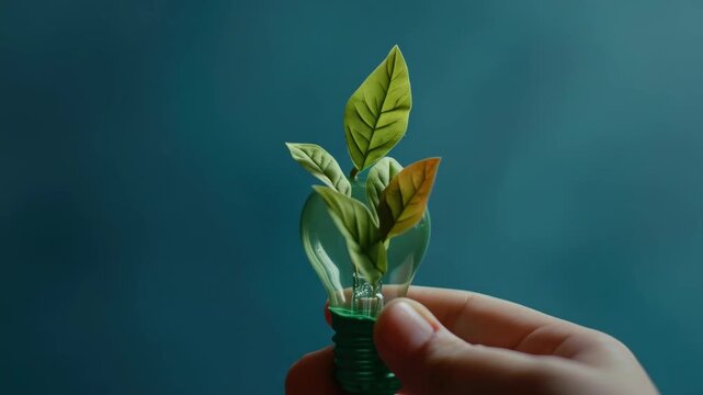 Hand Holds a Plant Growing from Light Bulb