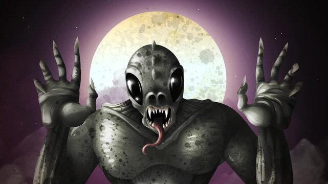 chupacabras cryptid monster stalking under full moon