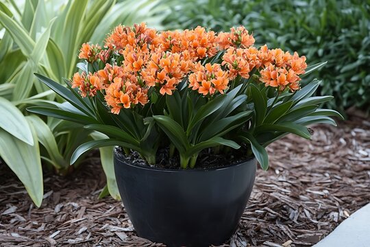 blooms flowering clivia plant with orange