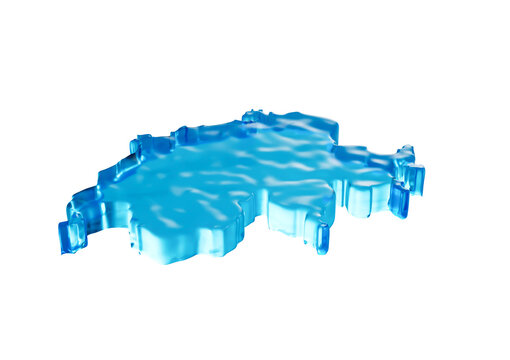 Water Ice Map Of Switzerland Global Warming Melting Glacier In Deep Ocean Blue Water 3d Illustration
