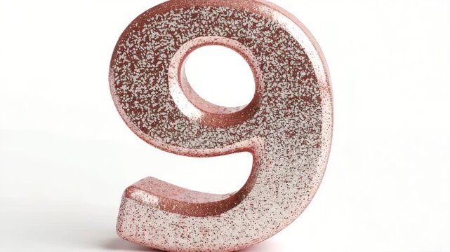 A shiny number nine made of glitter sits on a plain background. This shows how to add a special touch to a birthday party. Perfect for a child's ninth birthday celebration