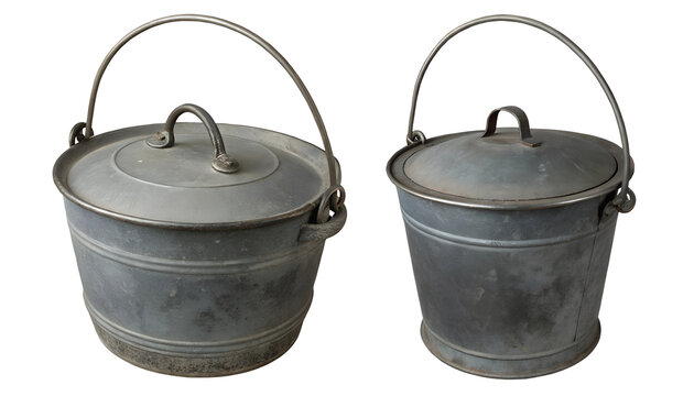 Old Galvanized Metal Buckets on Transparent Background