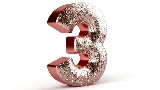 A shiny number three in rose gold glitter stands out against a simple background. This celebration marks a special birthday for a young child. Friends and family gather to share joy