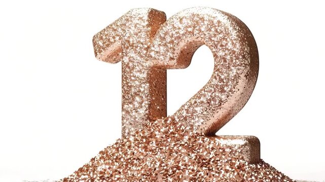 A large number twelve with glitter stands on a table. Children gather around in a lively setting ready to enjoy birthday activities and games. Colorful decorations fill the space