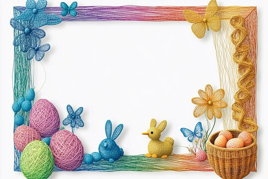 Colorful puppet string frame decorated with playful elements for creative projects and crafts