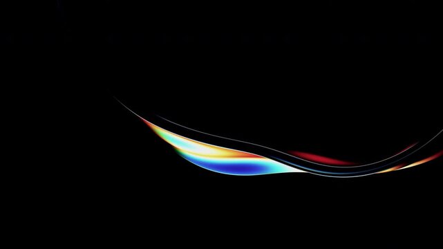 Abstract iridescent colorful refractions on a glass wavy shape, seamless loop 3d animation