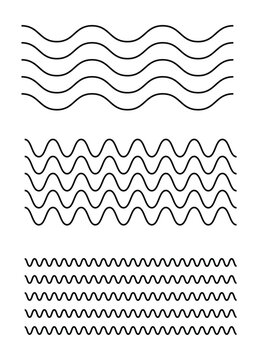 Wavy Zigzag Lines Set with Water Wave Shapes and Thin Line Background Vector Illustration