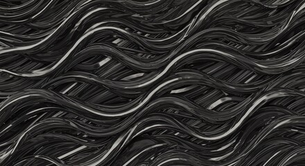 Dark gray and black wavy metallic lines pattern texture background abstract