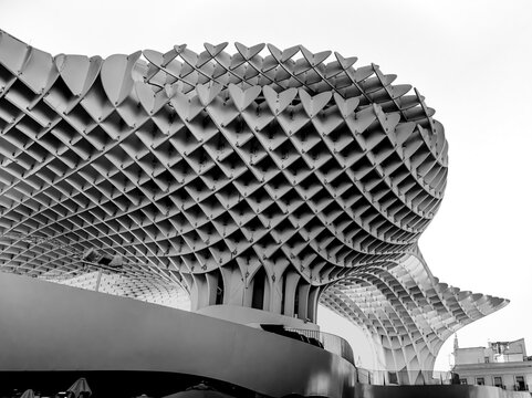 Sevilla, Spain - 30 May 2022: The modern architecture "Metropol Parasol - Setas de Sevilla" at the Encarnation Square in Sevilla, Spain.