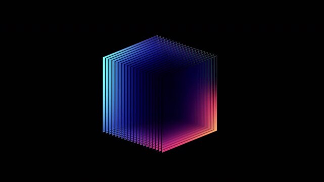 Abstract glass cube on a black background, 4k seamless loop 3d animation