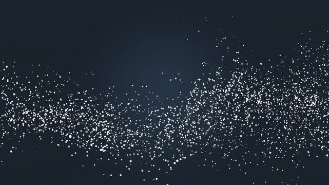 Bright particle belt a band that is composed of dust flies in the air on light and dark blue gradient background. Loop animation. Glitter with fluid, wave simulation. Abstract design with bokeh effect