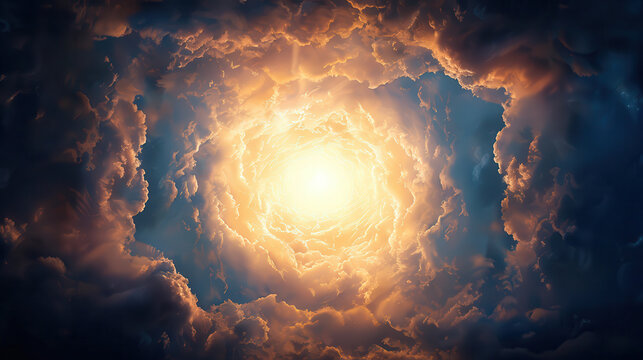 CLOUDS swirl around a radiant, glowing center