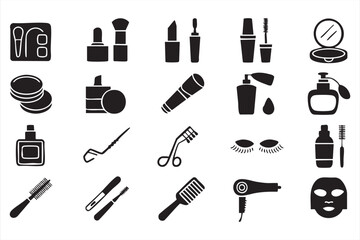 Fototapeta premium Cosmetics Tools and Skincare Products Vector Icon Collection