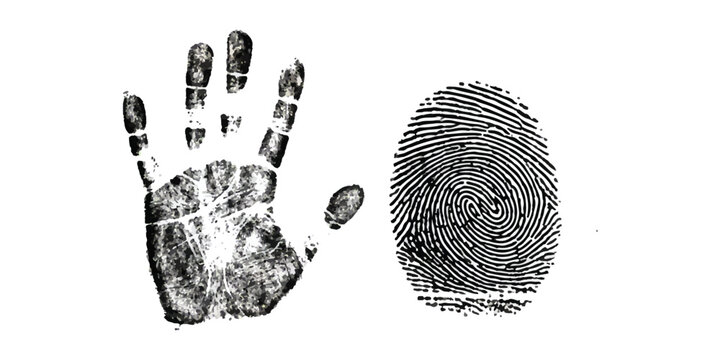 Detailed black ink hand print and thumbprint textures for biometric security