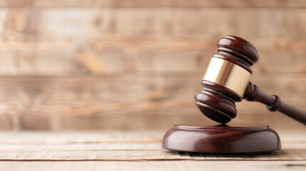 Obraz premium Wooden gavel rests on matching base