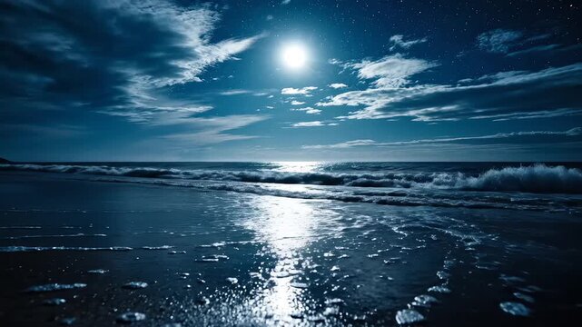 Moonlit beach at night