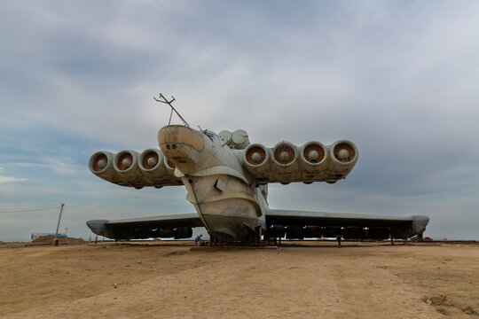 The old Soviet Lun ekranoplane in Derbent. Dagestan