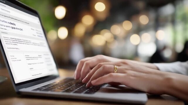 A user in a dim room focuses intently on a laptop with a sleek user interface.