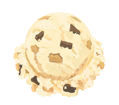 Tasty cartoon cookie dough ice cream scoop. Vector hand drawn dessert icon illustration isolated on White background.