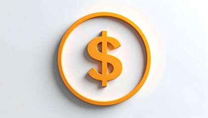 Obraz premium Golden dollar sign encircled in a bright yellow ring on clean white surface casting shadow