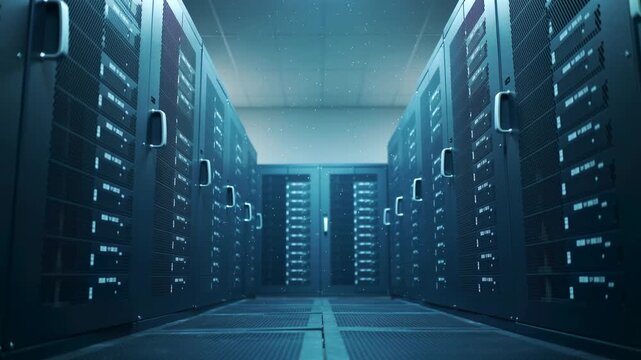 Navigating the digital core an expansive server room humming with endless data flow