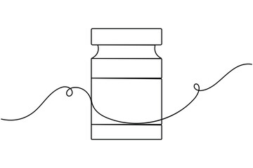 Obraz premium Supplement jar sign icon continuous one line art single drawing on white background minimal gym fitness nutrition container symbol outline vector illustration