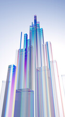 Obraz premium Futuristic Glass Tower 3D Abstract Background with Prism Reflection Effect