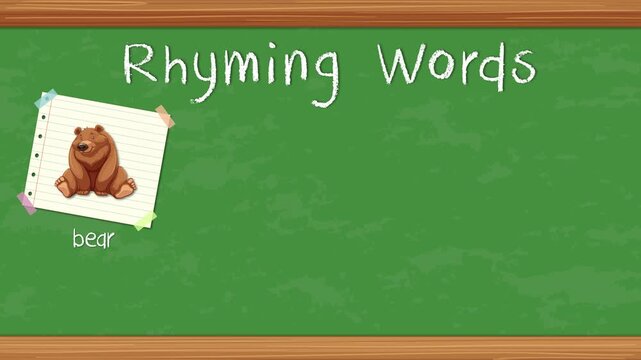 Educational Rhyming Word Animation with Bear Chair Pear and Square