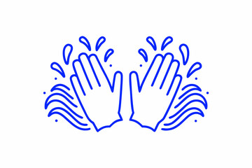 Fototapeta premium Two hands clapping with water splashes in a linear blue style
