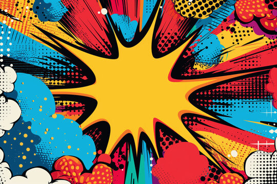 Colorful cartoon abstract background explosion. Vintage comic book style texture. Generative ai