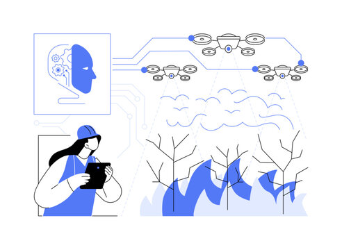 AI-Integrated Drone-Based Disaster Surveying abstract concept vector illustration.