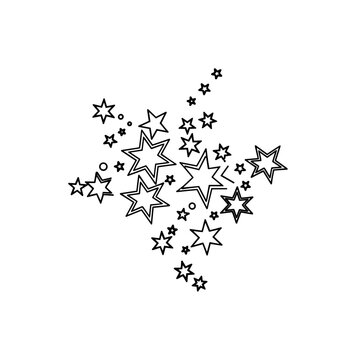 Star Cluster Pattern. Minimalistic one-line drawing scattered stars grouped into a cluster forming a celestial design, continuous single black line on white