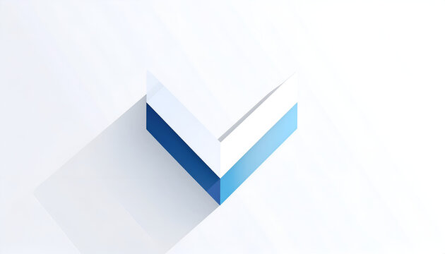 Minimalist isometric 3D design element in white and blue with long shadow