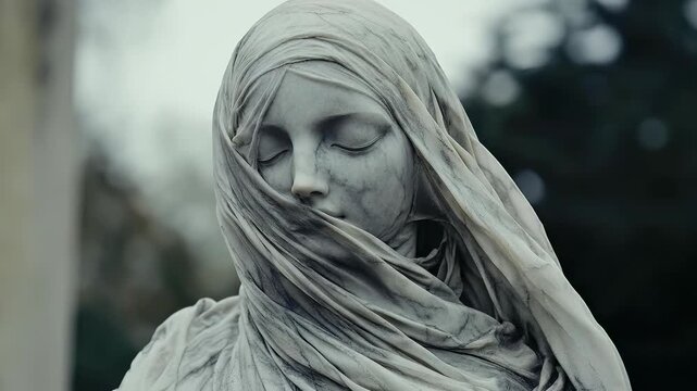 Marble artistry: veiled statue, forgotten craftsmanship, ancient enigma, hidden mastery, sculptor secret, civilization riddle, historical marvel, artistic creation, stone technique, sculpture.