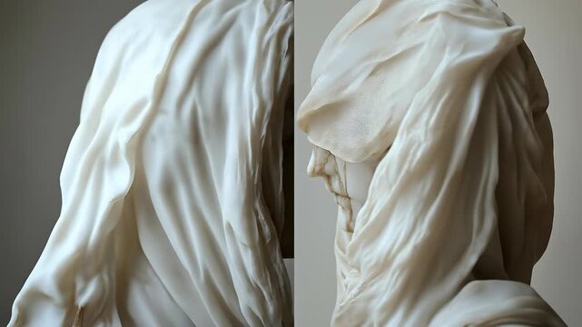 Veiled sculpture: marble figure, lost technology, hidden knowledge, ancient craftsmanship, artisan mystery, civilization secret, masterful artistry, historical enigma, intricate stonework, marvel.