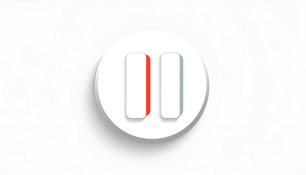 White pause button icon with long shadow effect; modern graphic in red and gray