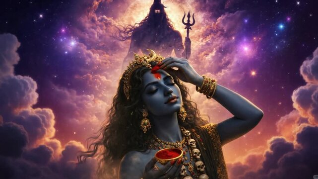 Goddess Kali thinking of Lord Shiva concept