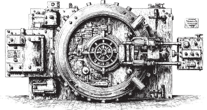 Detailed vector illustration of a bank vault door.