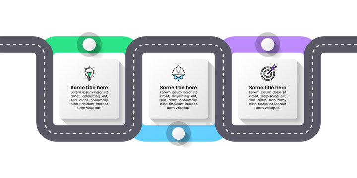 Infographic template. Road with squares and 3 steps