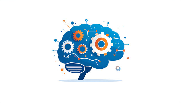 Brain with gears illustration symbolizes mental processes and cognitive functions