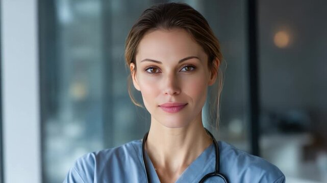 Confident Medical Professional: A close-up shot of a poised and compassionate medical professional, radiating confidence, expertise, and a dedication to care.