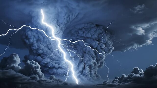 Stormy sky with swirling clouds and lightning