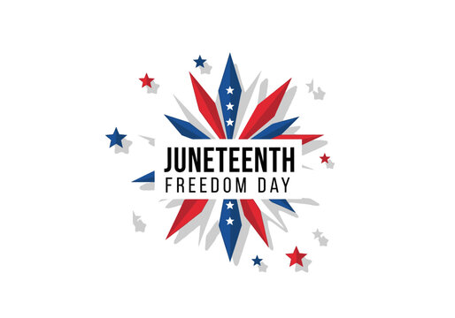 Juneteenth Freedom Day Celebration Graphic with Stars and Red Blue White Colors.