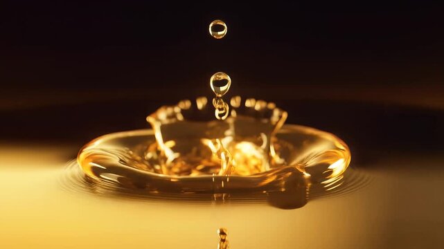 Single Drop of 24k Molten Gold Falling and Splashing into Liquid Gold Pool